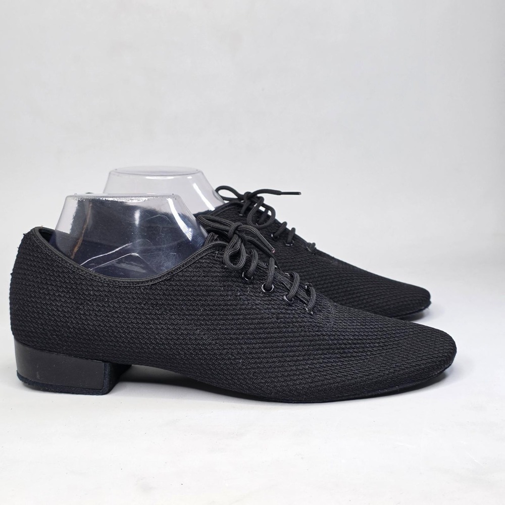 Dance Shoes Men's Size 10 EU 43 Black Fabric Ballroom Lace-Up Suede Sole